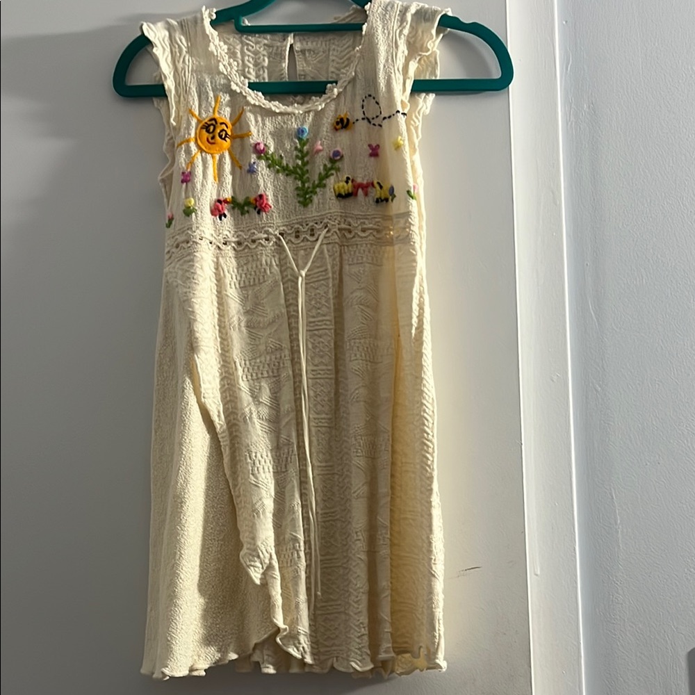 Embroidered Cream Sleeveless Dress